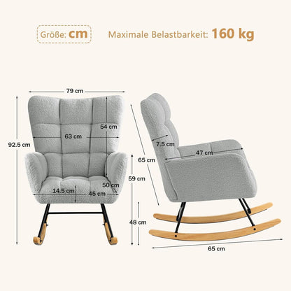 Schaukelstuhl 2er Set Grau – Bequemer Lesesessel für Wohnzimmer & Babyzimmer
