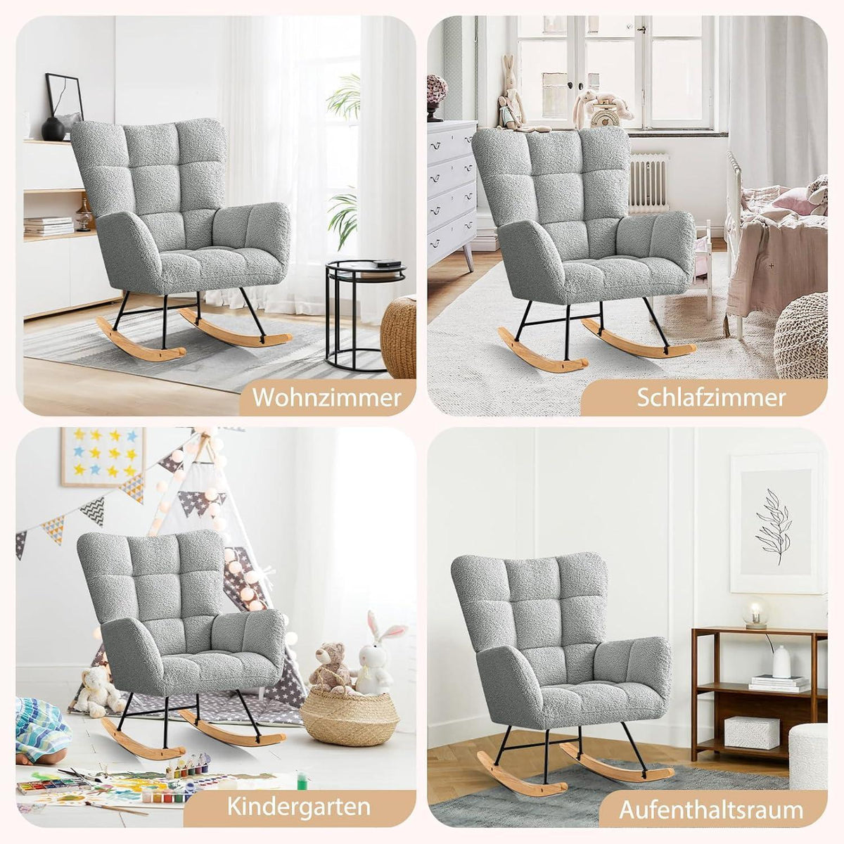 Schaukelstuhl 2er Set Grau – Bequemer Lesesessel für Wohnzimmer & Babyzimmer