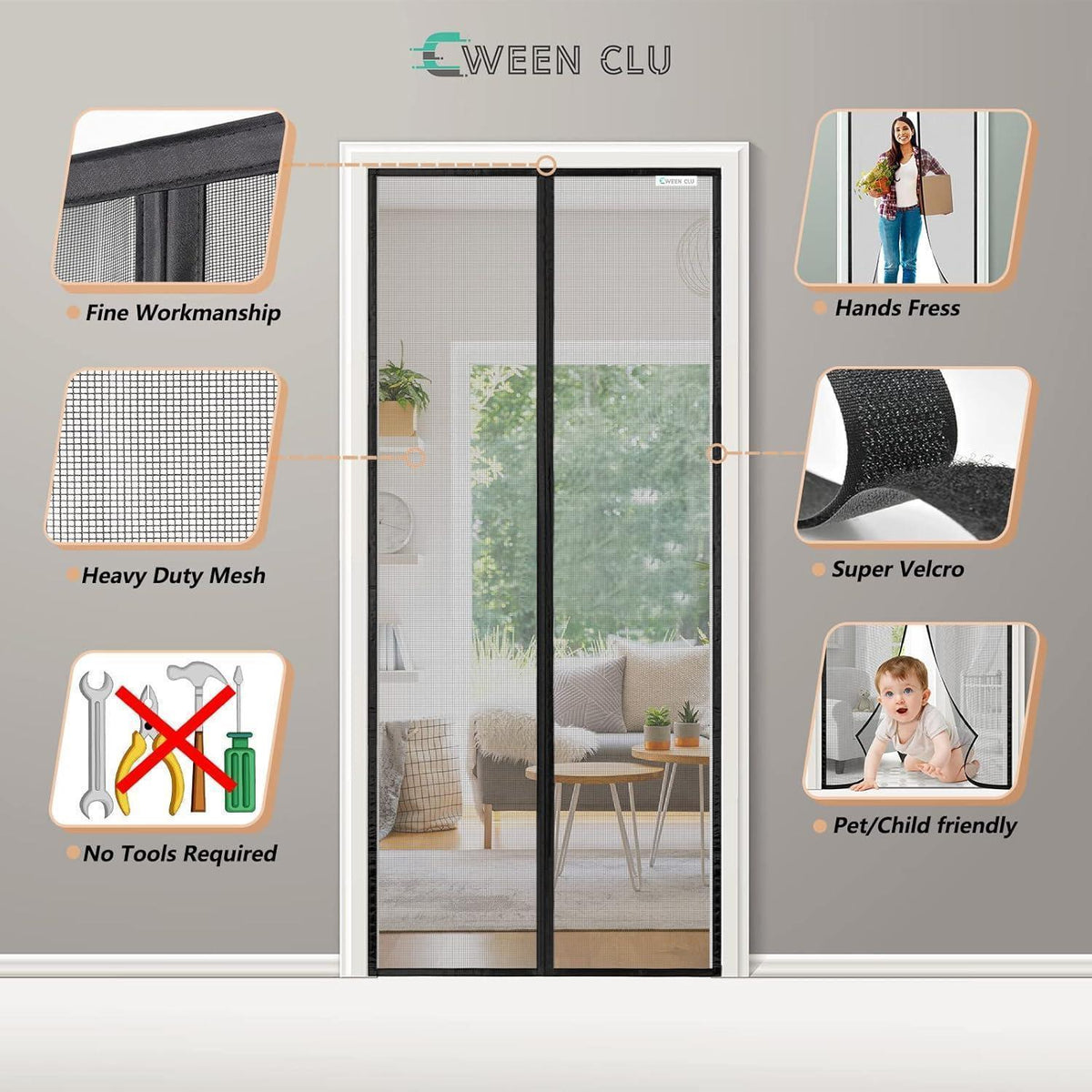 Fliegengitter Tür 85x190 cm – Magnet, Bohren Frei, Für Balkon & Terrasse