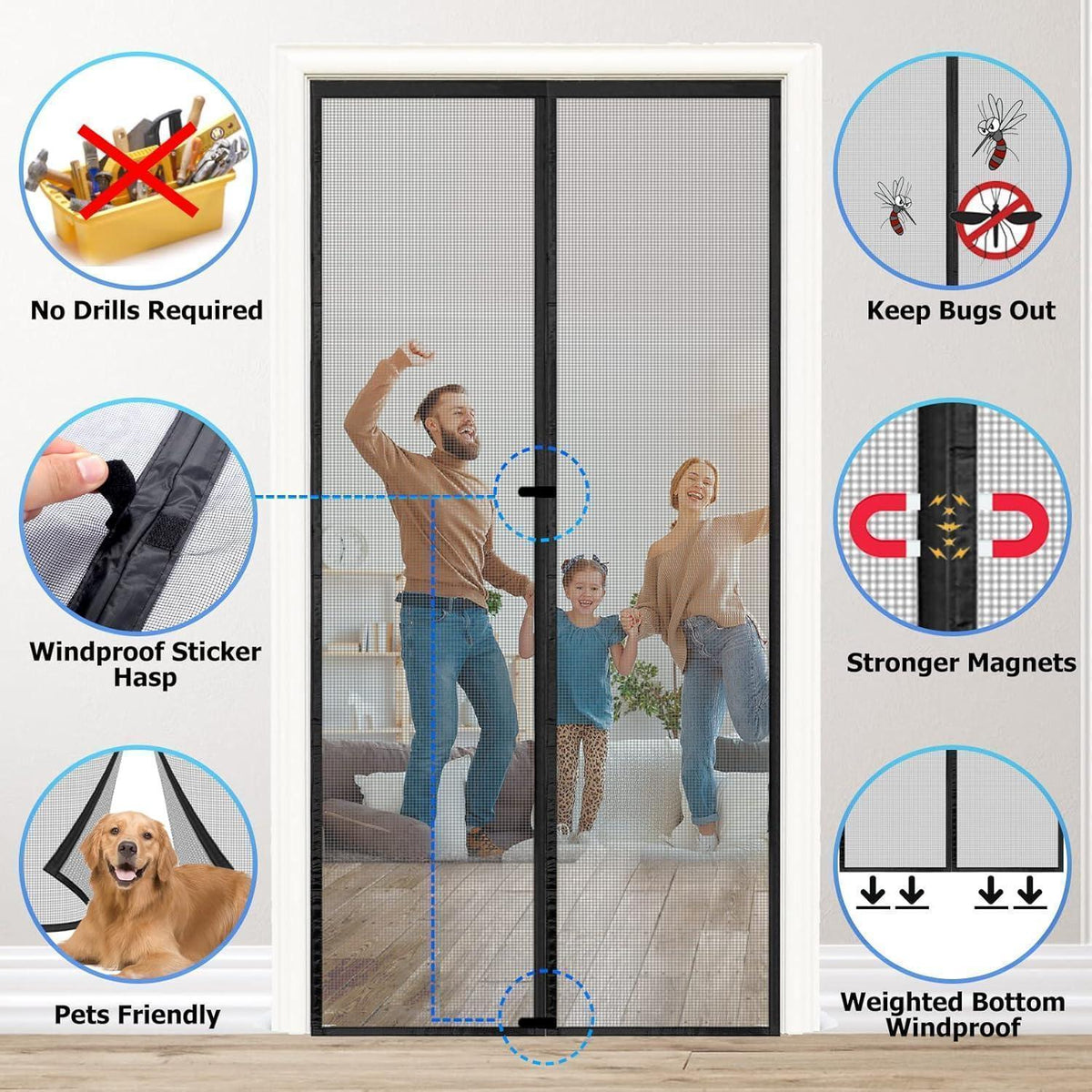 Magnetvorhang 115x200 cm – Fliegengitter ohne Bohren, Schwarz