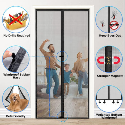 Magnetvorhang 115x200 cm – Fliegengitter ohne Bohren, Schwarz