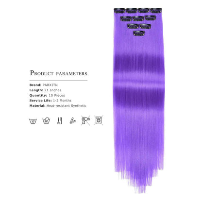 10x Clip-in Haarverlängerung Bunt 50cm Party Cosplay Lila