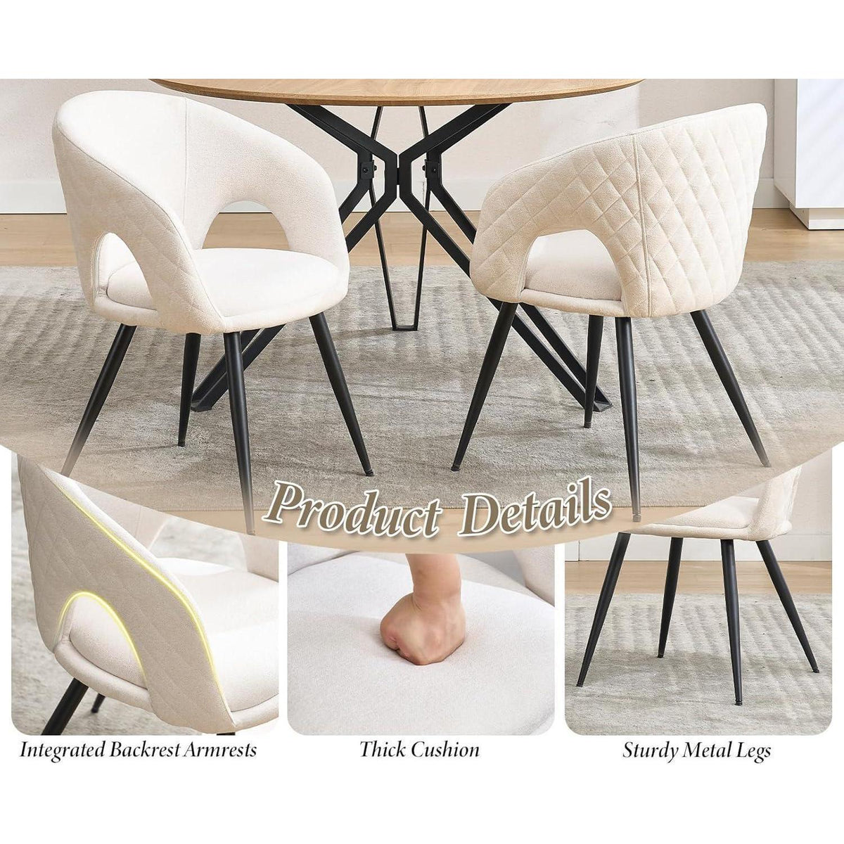 Esszimmerstühle 2er Set, Beige, Stepp-Design & Durchbrochene Rückenlehne