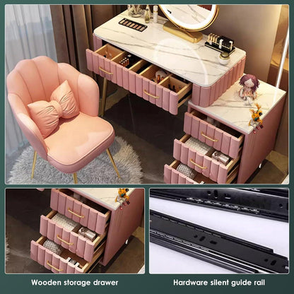 Rosa Schminktisch Set mit Stuhl & Spiegel – 100cm