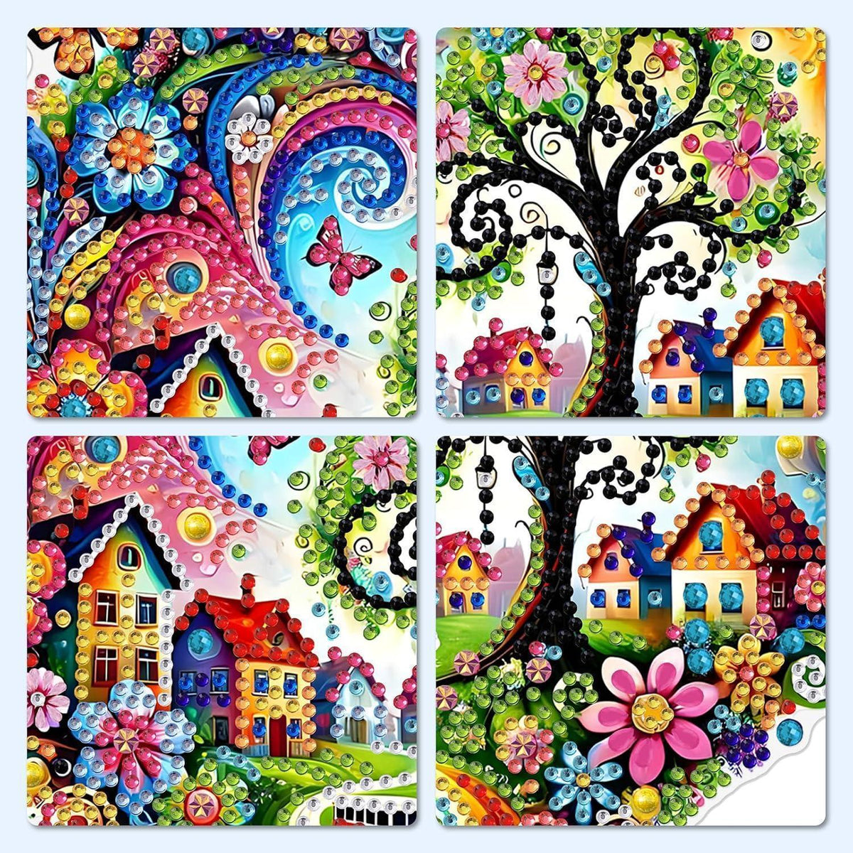 Diamant Painting Dorf Schmetterling DIY Set mit Kette 20x20cm