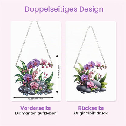 DIY Orchideen Diamantmalerei Set mit Kette – Hängendes Fensterbild 20x20cm