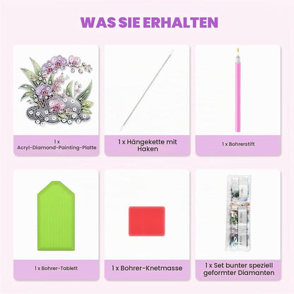DIY Orchideen Diamantmalerei Set mit Kette – Hängendes Fensterbild 20x20cm