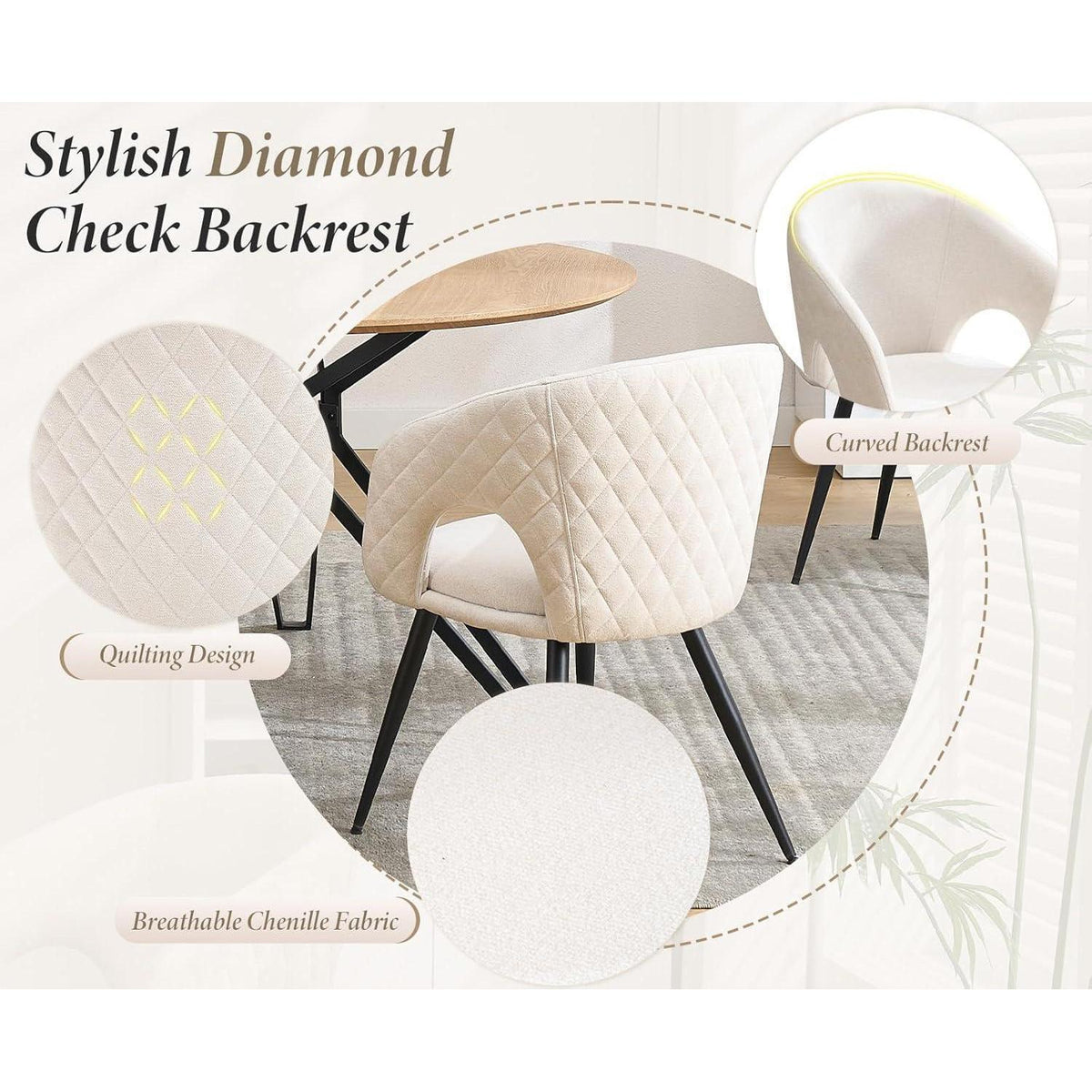 Esszimmerstühle Set 4er – Beige, Stepp-Design & Metallbeine