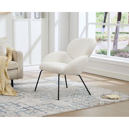 Loungesessel Wohnzimmer Modern, Kunstfell Weiß