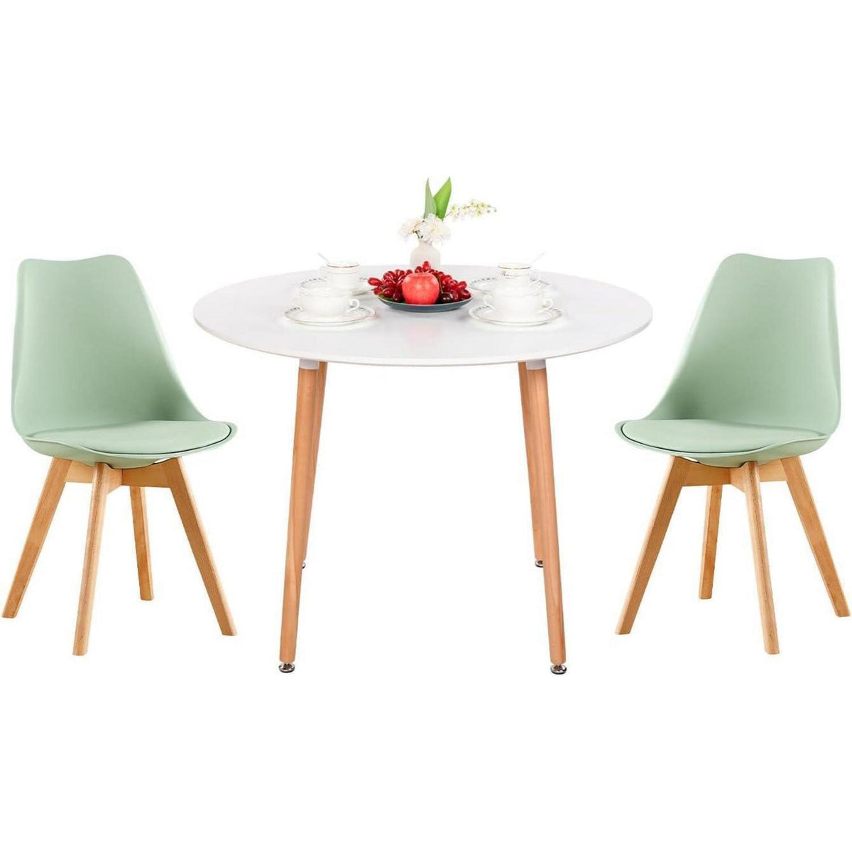 Esstisch Set 100cm Holztisch & 2 Eiscreme-Grüne Stühle