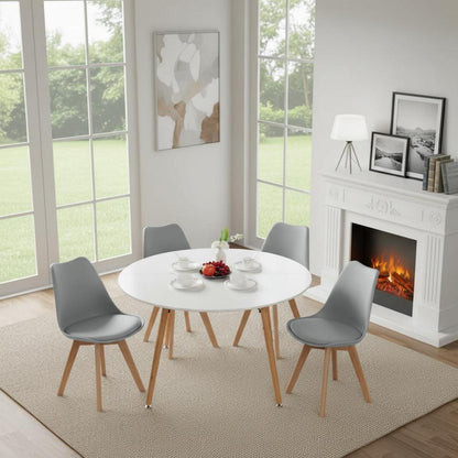 Esstisch Set 120cm Holz mit 4 Grau Skandinavischen Stühlen