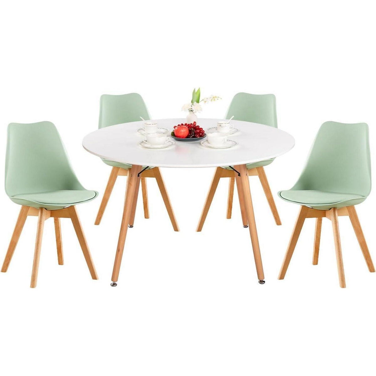 Esstisch Set 120cm Holztisch mit 4 Eiscreme-Grün Stühlen