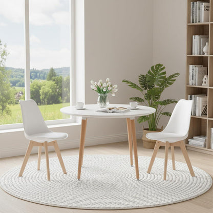 Esstisch Set 100cm Holz & Weiß mit 2 skandinavischen Stühlen