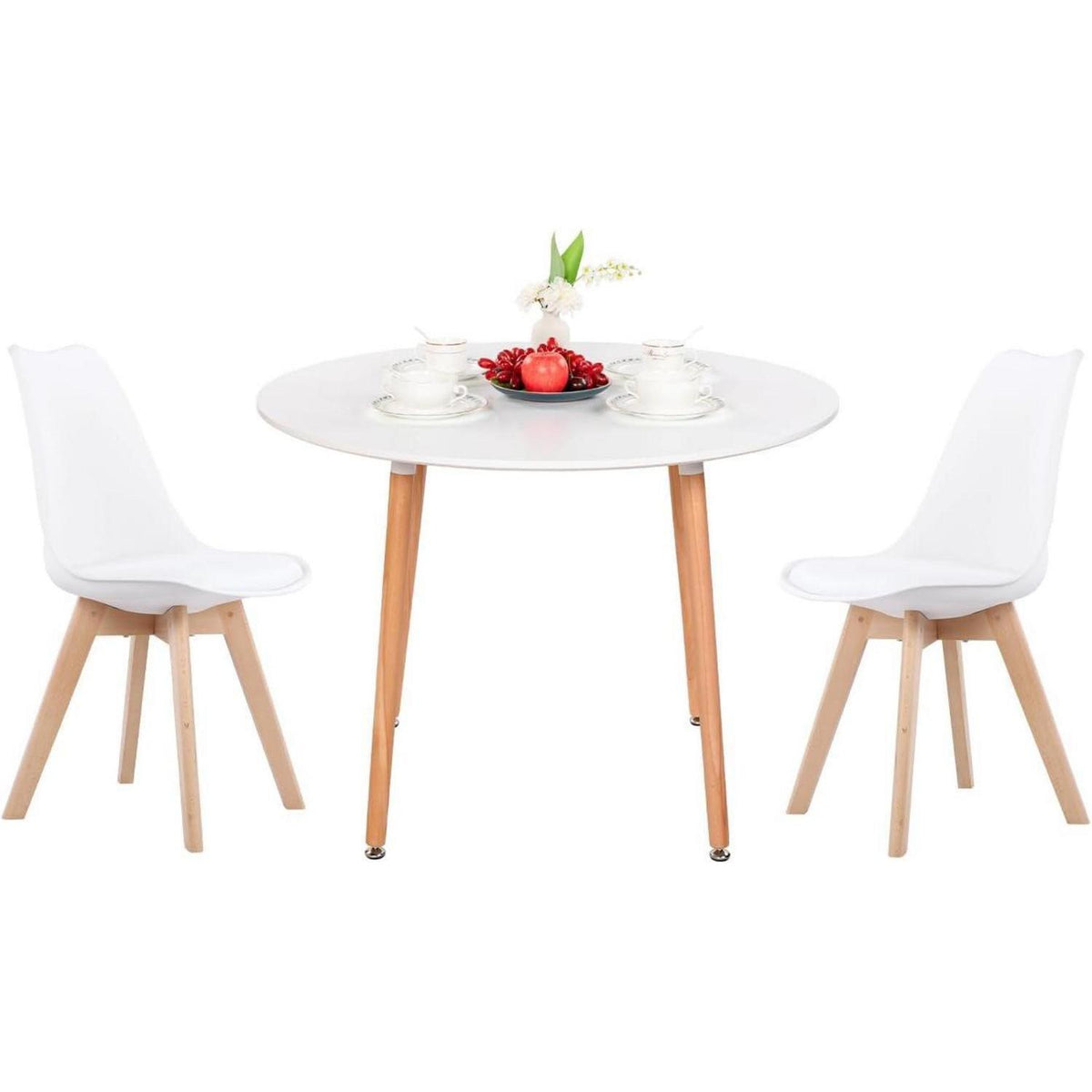 Esstisch Set 100cm Holz & Weiß mit 2 skandinavischen Stühlen