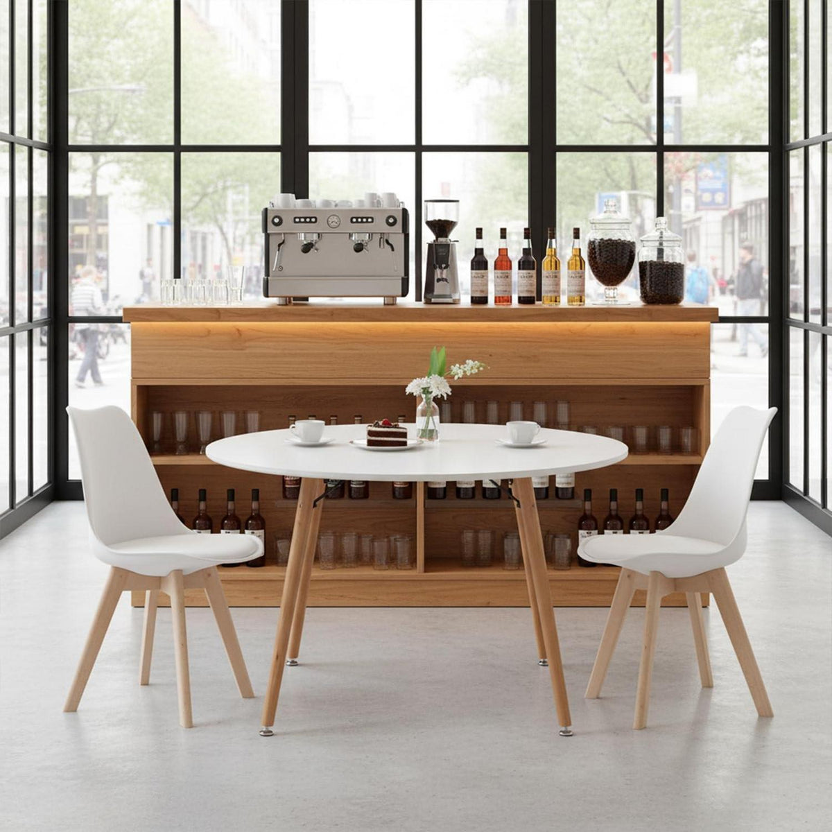 Esstisch Set 120cm Weiß mit 2 Buche Stühlen