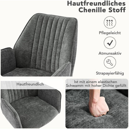 Drehbarer Esszimmerstuhl mit Armlehne & Chenille Bezug - Dunkelgrau (2er Set)