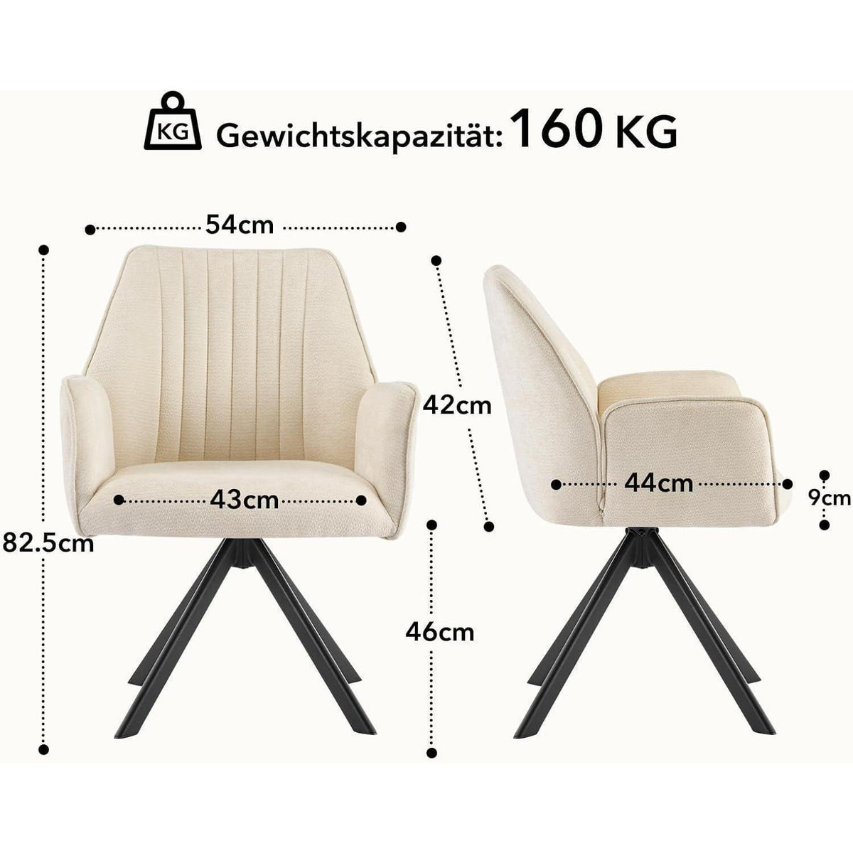 2er Set Drehbar Esszimmerstühle mit Armlehne, Beige