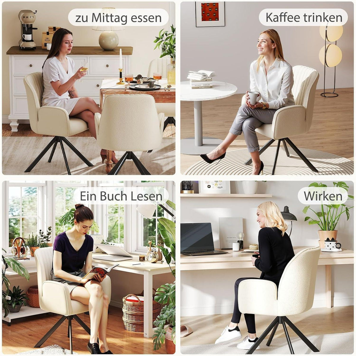 2er Set Drehbar Esszimmerstühle mit Armlehne, Beige