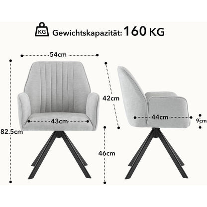 Drehbarer Esszimmerstuhl mit Armlehne & Chenillebezug - Set 4 Stück