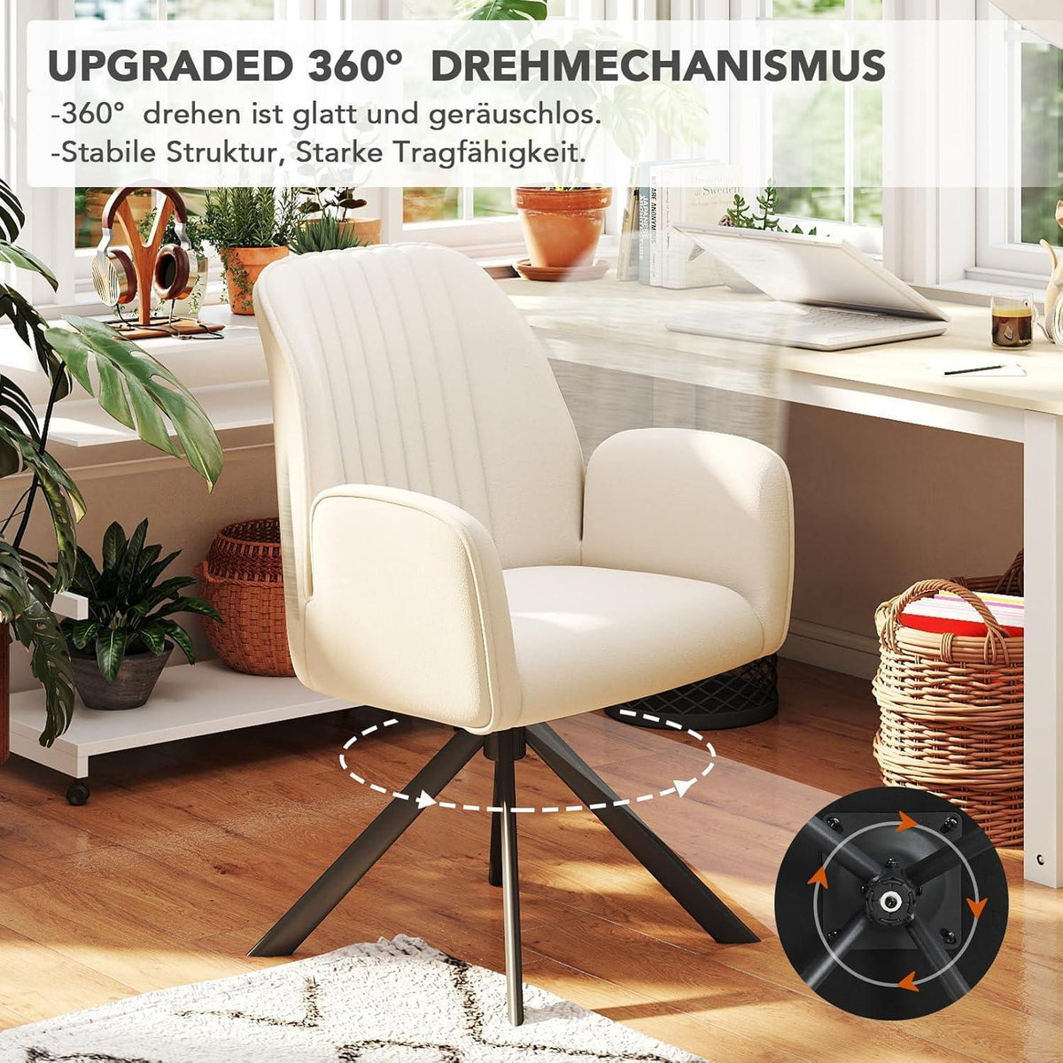 Drehbarer Esszimmerstuhl mit Armlehne & Chenillebezug - 4er Set