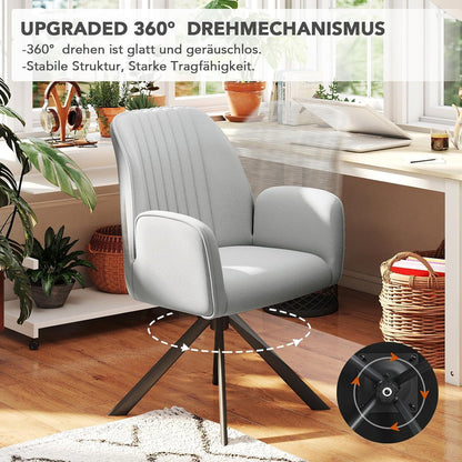 Drehbarer Esszimmerstuhl Set, Chenille, Hellgrau (6 Stück)