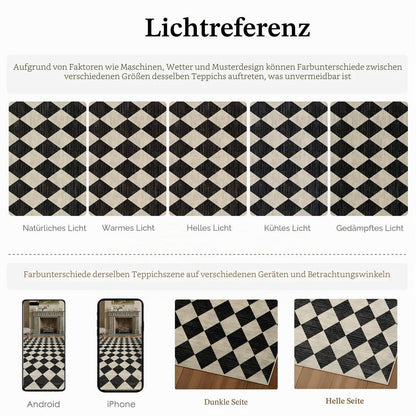 Waschbarer Teppich Schwarz 160x230cm – Modern Kariert & Rutschfest