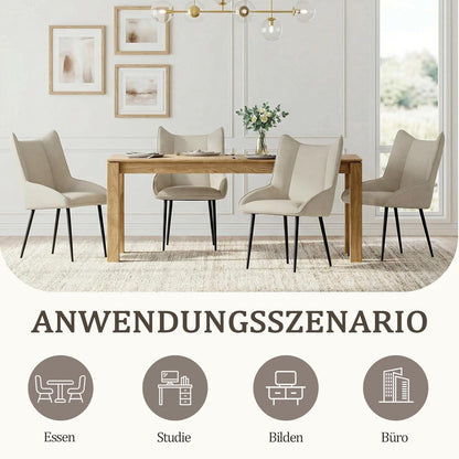 Moderner Esszimmerstuhl Set 4er – Beige, Leinen-Polyester Mix