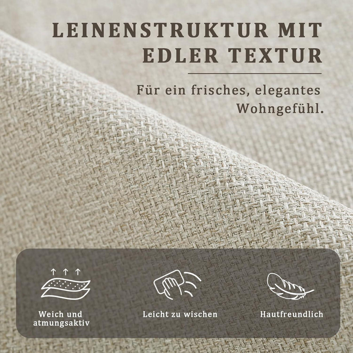 Moderner Esszimmerstuhl Set 4er – Beige, Leinen-Polyester Mix