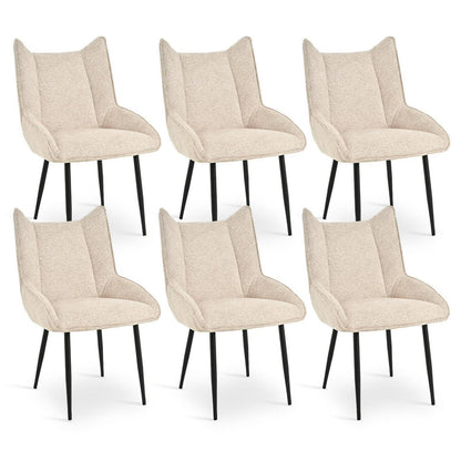 Moderner Esszimmerstuhl Set 6er – Samt Creme, Verstellbare Füße