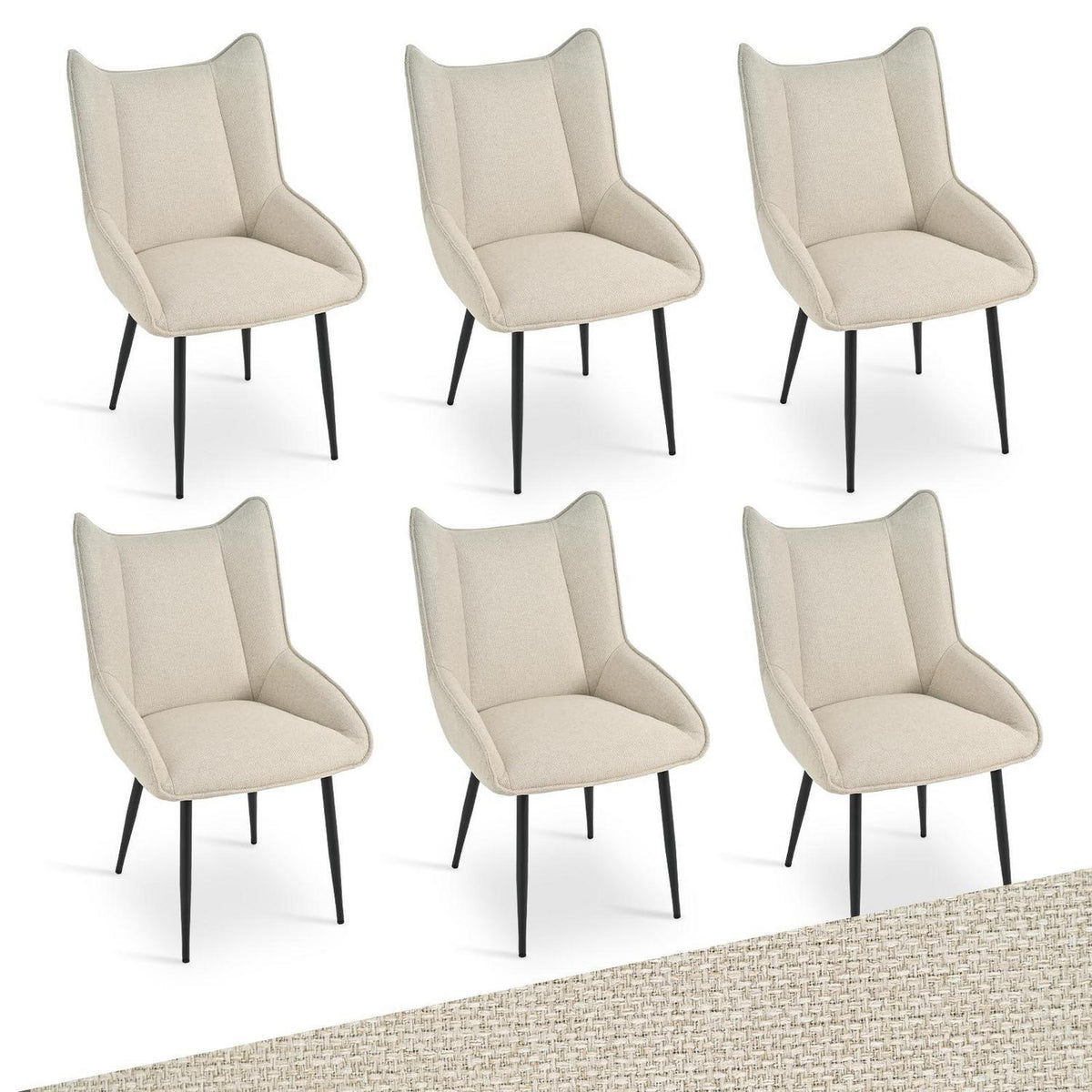 Moderner Esszimmerstuhl Set 6er – Beige, Leinen-Polyester Mix