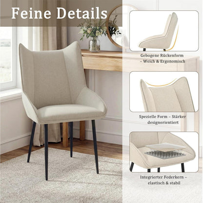 Moderner Esszimmerstuhl Set 6er – Beige, Leinen-Polyester Mix