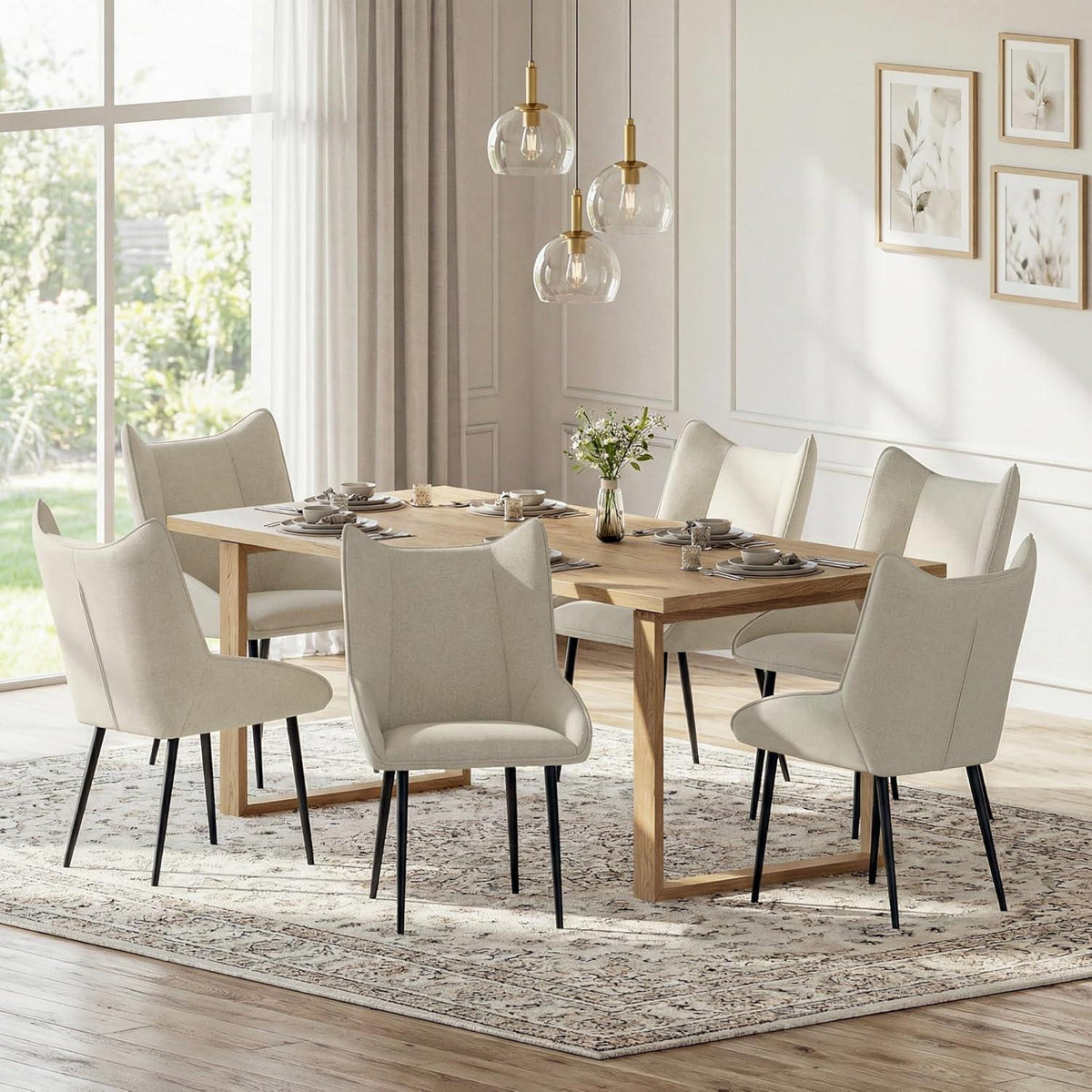 Moderner Esszimmerstuhl Set 6er – Beige, Leinen-Polyester Mix