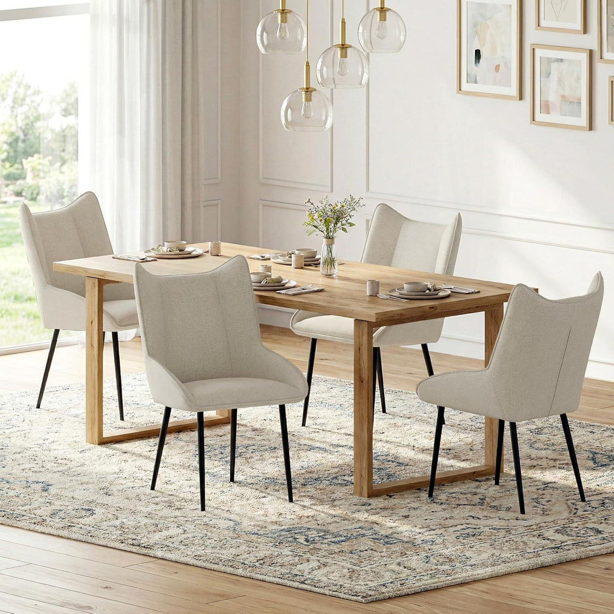 Moderner Esszimmerstuhl Set 6er – Beige, Leinen-Polyester Mix