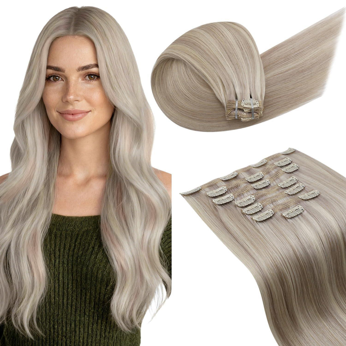 Blond Highlight Clip-in Echthaar Extensions 60cm