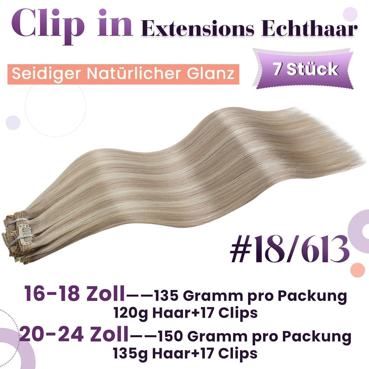 Blond Highlight Clip-in Echthaar Extensions 60cm