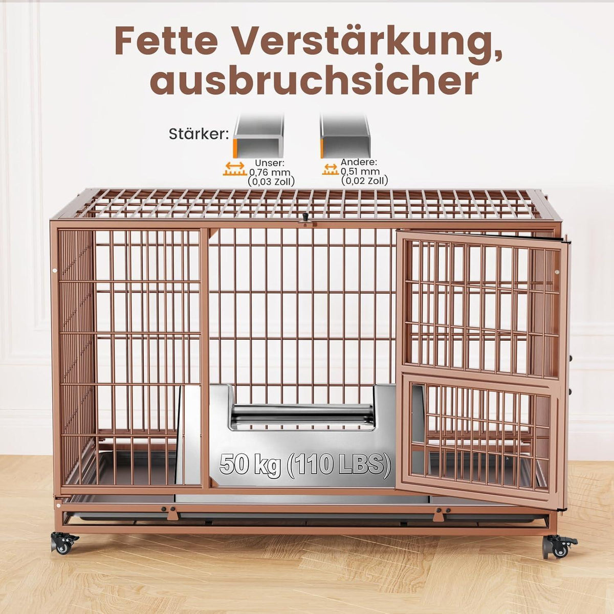 Faltbarer Hundekäfig mit 3 Türen – Braun, 82x52x56 cm