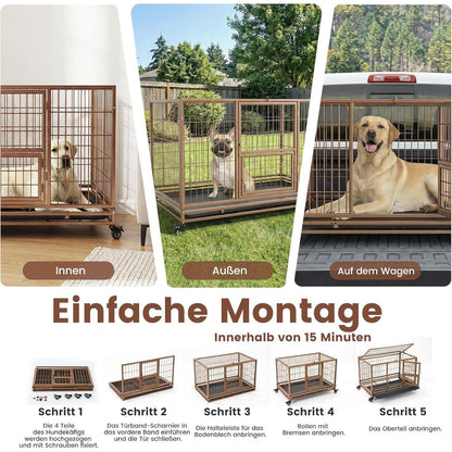 Faltbarer Hundekäfig mit 3 Türen – Braun, 82x52x56 cm