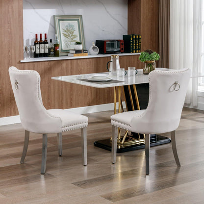 Esszimmerstuhl Set 2er – Samt, Beige & Chrom
