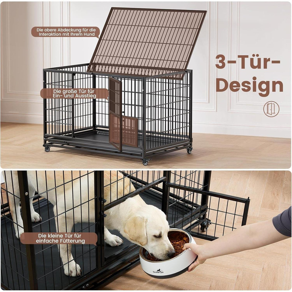 Faltbarer Hundekäfig mit 3 Türen – 82x52x56 cm