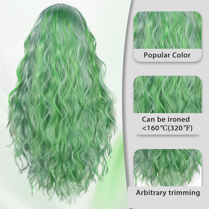 Grüne Wellige Lace Front Perücke – 24 Zoll Synthetik Perücke