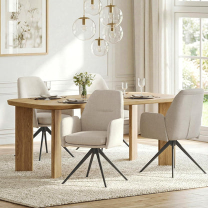 Drehbarer Esszimmerstuhl Set 4er – Beige, Gepolstert & Modern