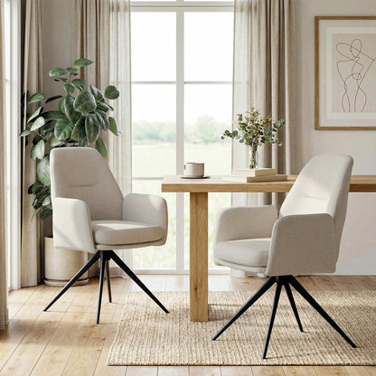 Drehbarer Esszimmerstuhl Set 4er – Beige, Gepolstert & Modern