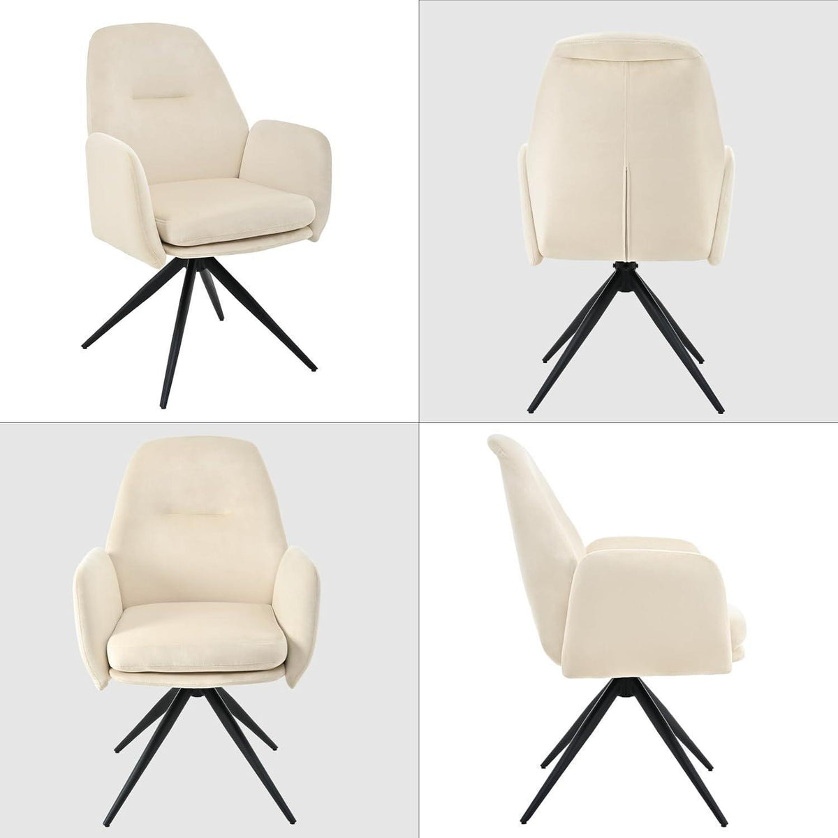 Drehbarer Esszimmerstuhl mit Armlehnen, Cremeweiß