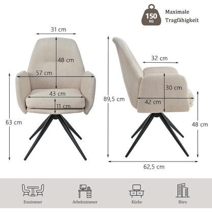 Drehbarer Esszimmerstuhl mit Armlehnen – Beige, 360° & Hochlehnig