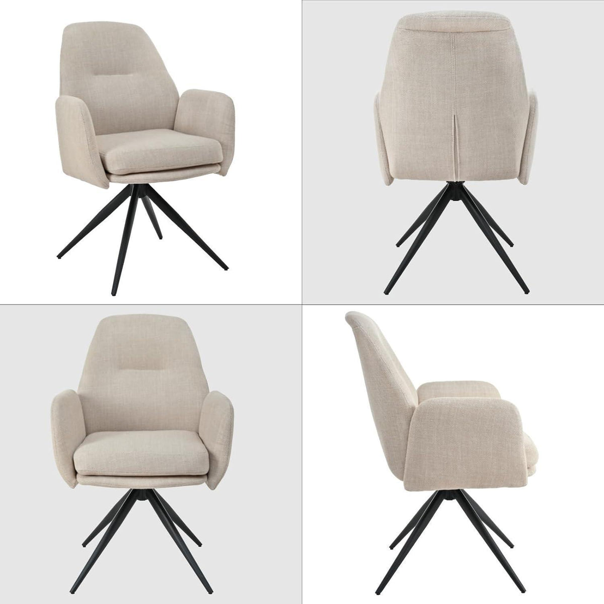 Drehbarer Esszimmerstuhl mit Armlehnen – Beige, 360° & Hochlehnig