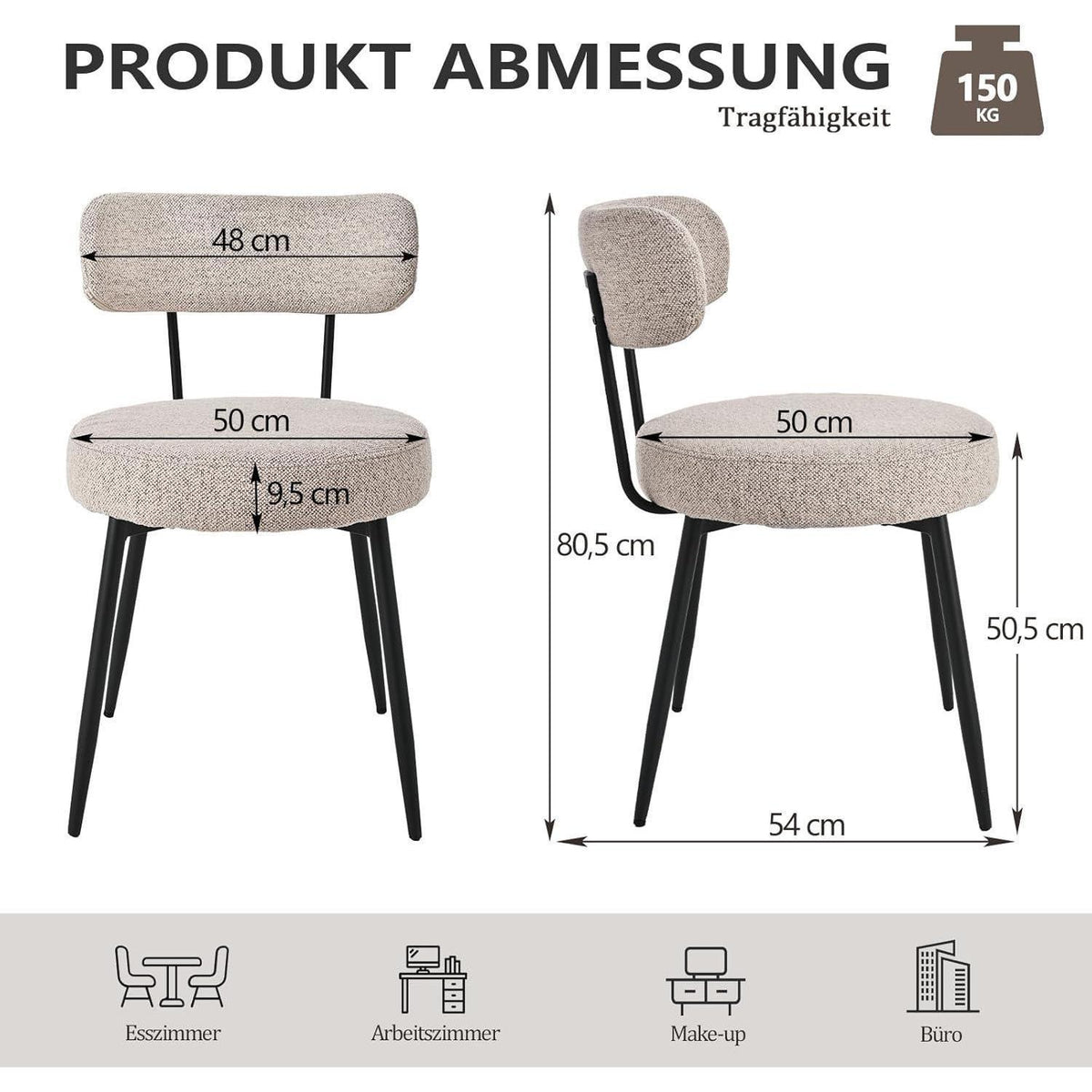 Esszimmerstühle 6er Set Bouclé Braun | Gepolsterte Küchenstühle Modern
