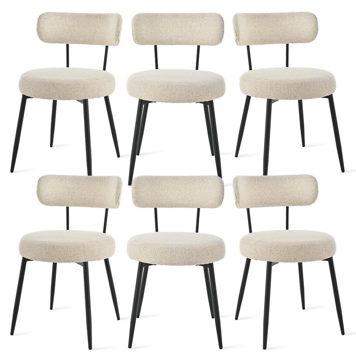 Esszimmerstühle 6er Set Bouclé Beige – Gepolsterte Küchenstühle
