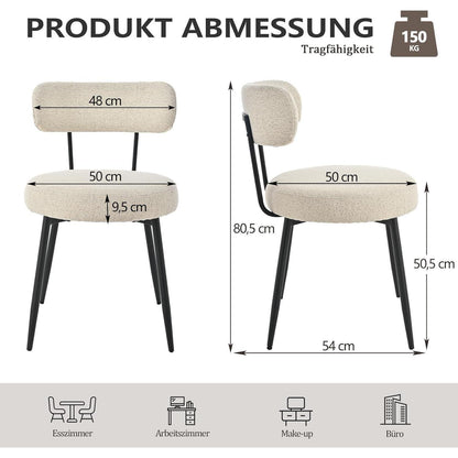 Esszimmerstühle 6er Set Bouclé Beige – Gepolsterte Küchenstühle