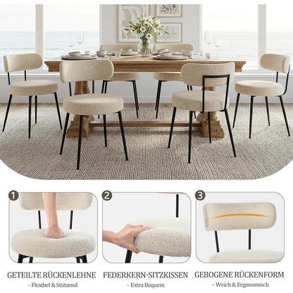 Esszimmerstühle 6er Set Bouclé Beige – Gepolsterte Küchenstühle