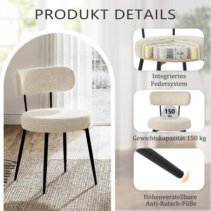 Esszimmerstühle 6er Set Bouclé Beige – Gepolsterte Küchenstühle